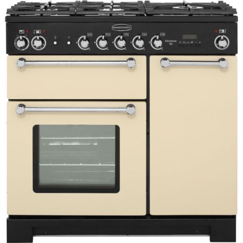 Rangemaster KCH90DFFCR/C Kitchener 90cm Dual Fuel Range Cooker 5 Burners Cream