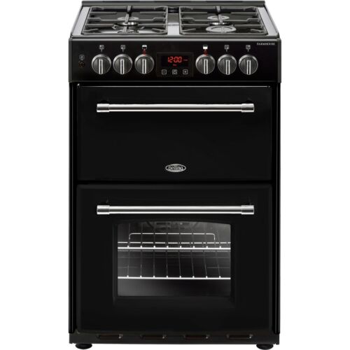 Belling Farmhouse60DF Free Standing Dual Fuel Cooker with Gas Hob 60cm Black