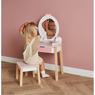 Toylife Unisex Kids Wooden Vanity Table with Stool Dress Up