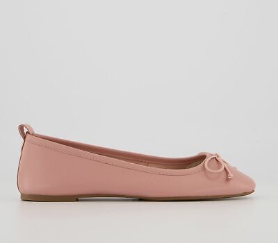 Womens Office Feared Bow Ballet Shoes PINK LEATHER Flats