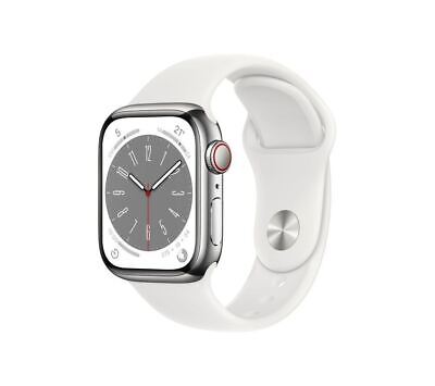 APPLE Watch Series 8 Cellular - Silver with White Sports Band, 41 mm